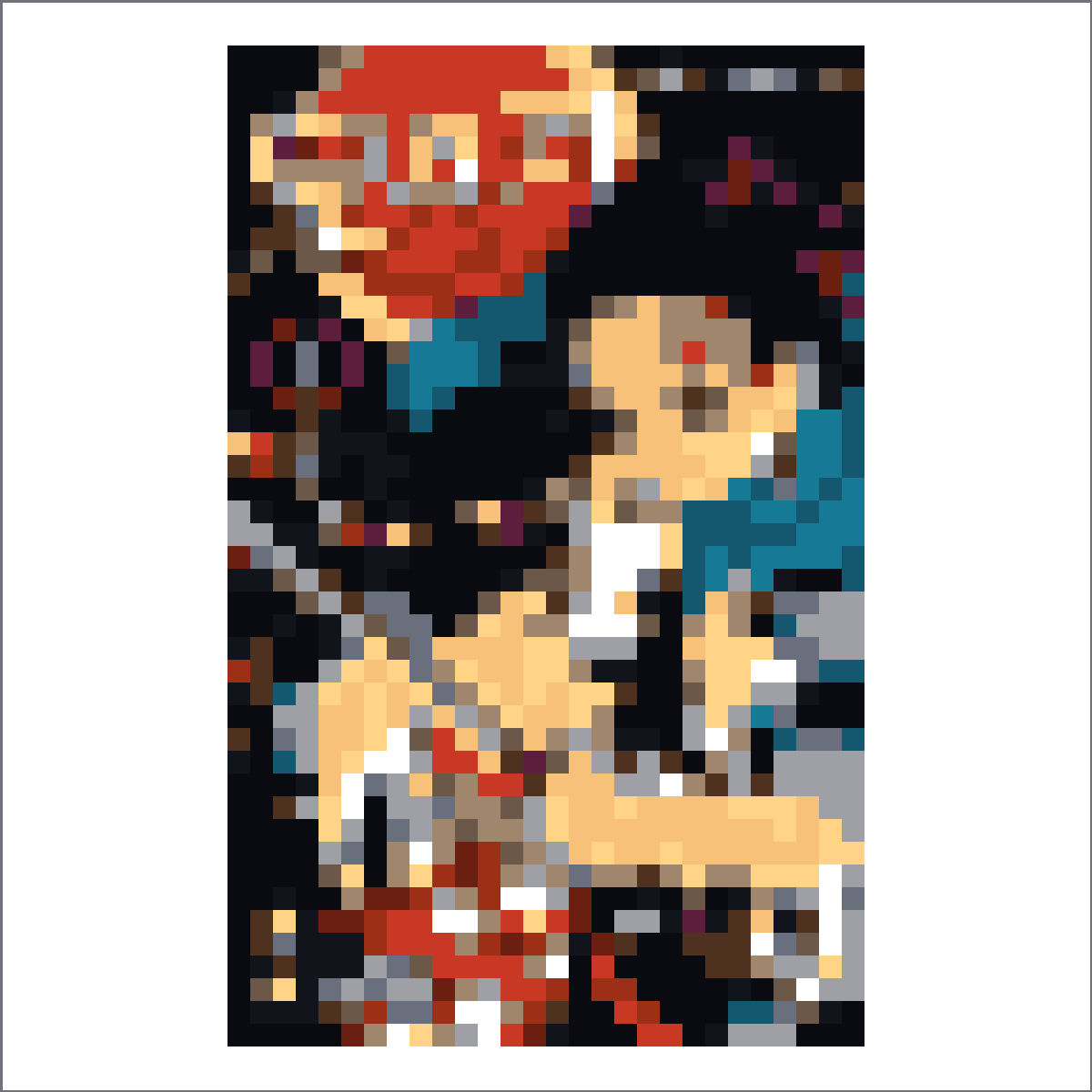 Processed pixel grid poster reference based on a Demon Slayer source image
