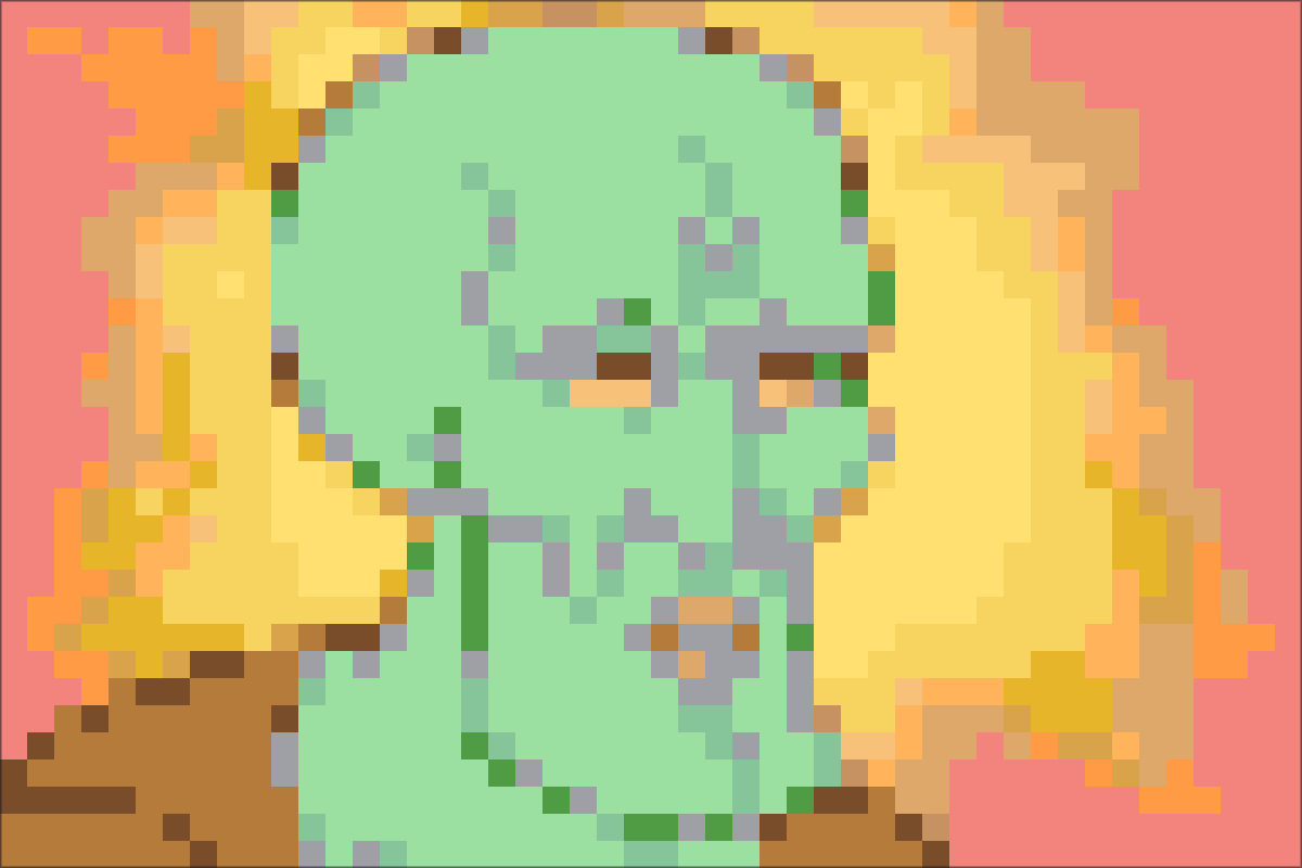Processed pixel grid portrait reference based on a handsome Squidward source image