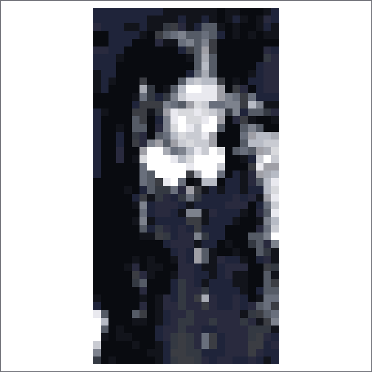 Riferimento ritratto in griglia pixel elaborato da un’immagine fonte di Wednesday Addams